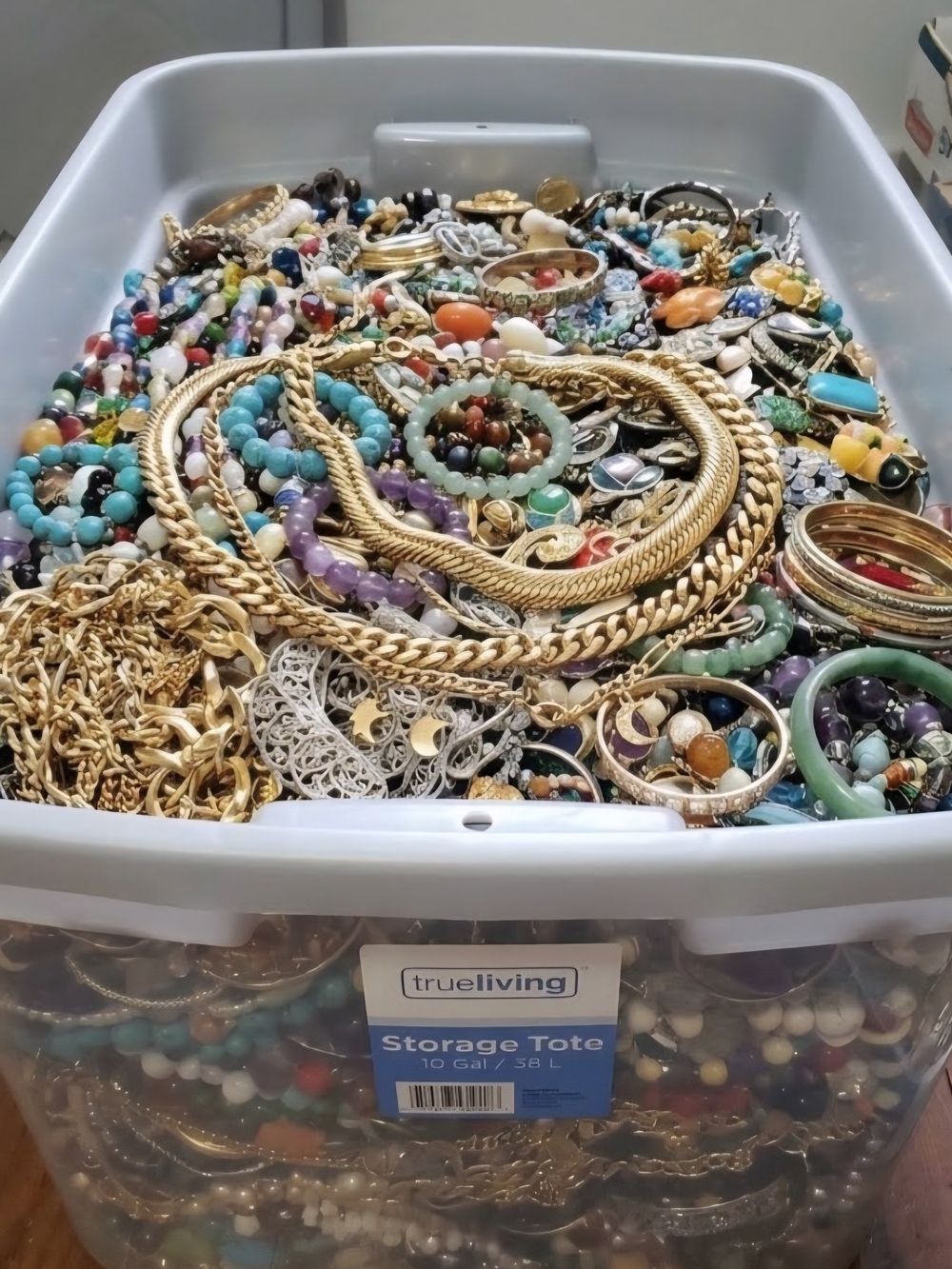 Assorted Vintage To Now Multicolor Jewelry Collection Lot Jar Mystery 3lb Resell